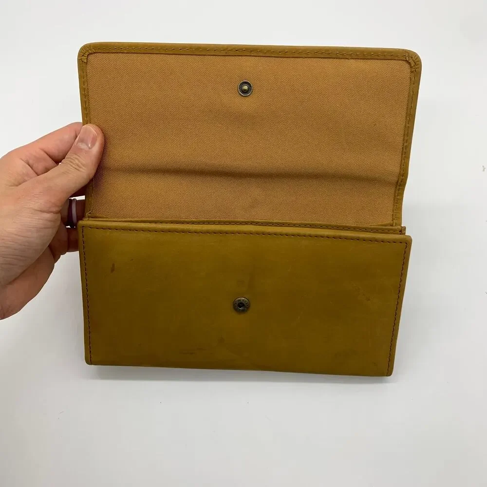 Timberland Leather Long Wallet Women Yellow Snap Enclosure